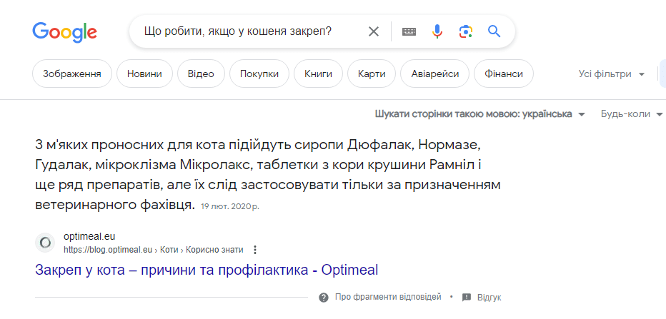 Швидка відповідь у видачі Google
