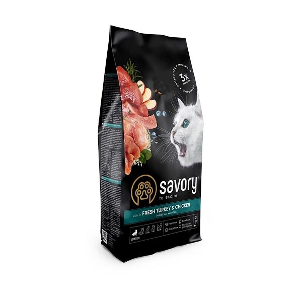 Savory Kitten Dry Food with Fresh Turkey and Chicken