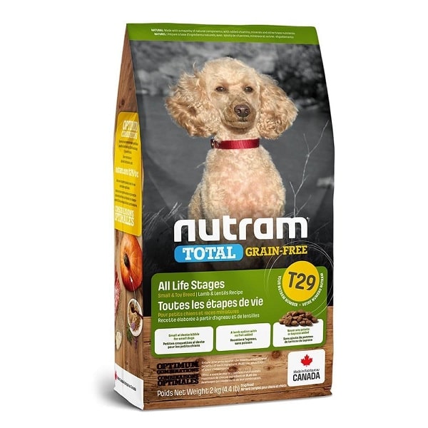T29 Nutram Total Grain-Free, grain-free formula for small dog breeds, with lamb and vegetables.