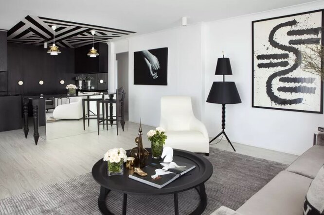 Ідея для квартир у яких кухня поєднана із вітальнею