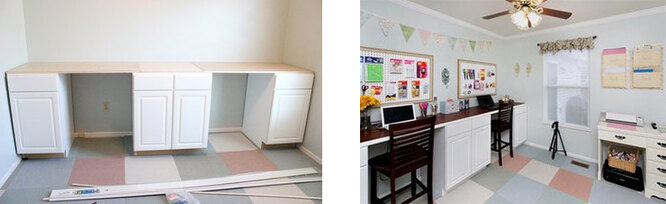 Кухоння шафи стали місцем для робочого простору у офісі